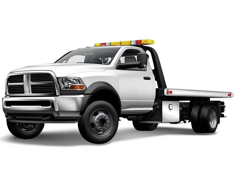 White flatbed tow truck